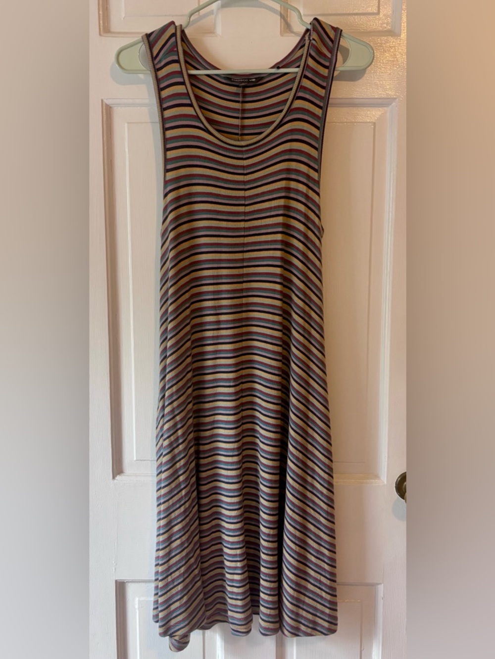 Toad&Co Striped Sleeveless Midi Dress in Beige, Brown, Purple